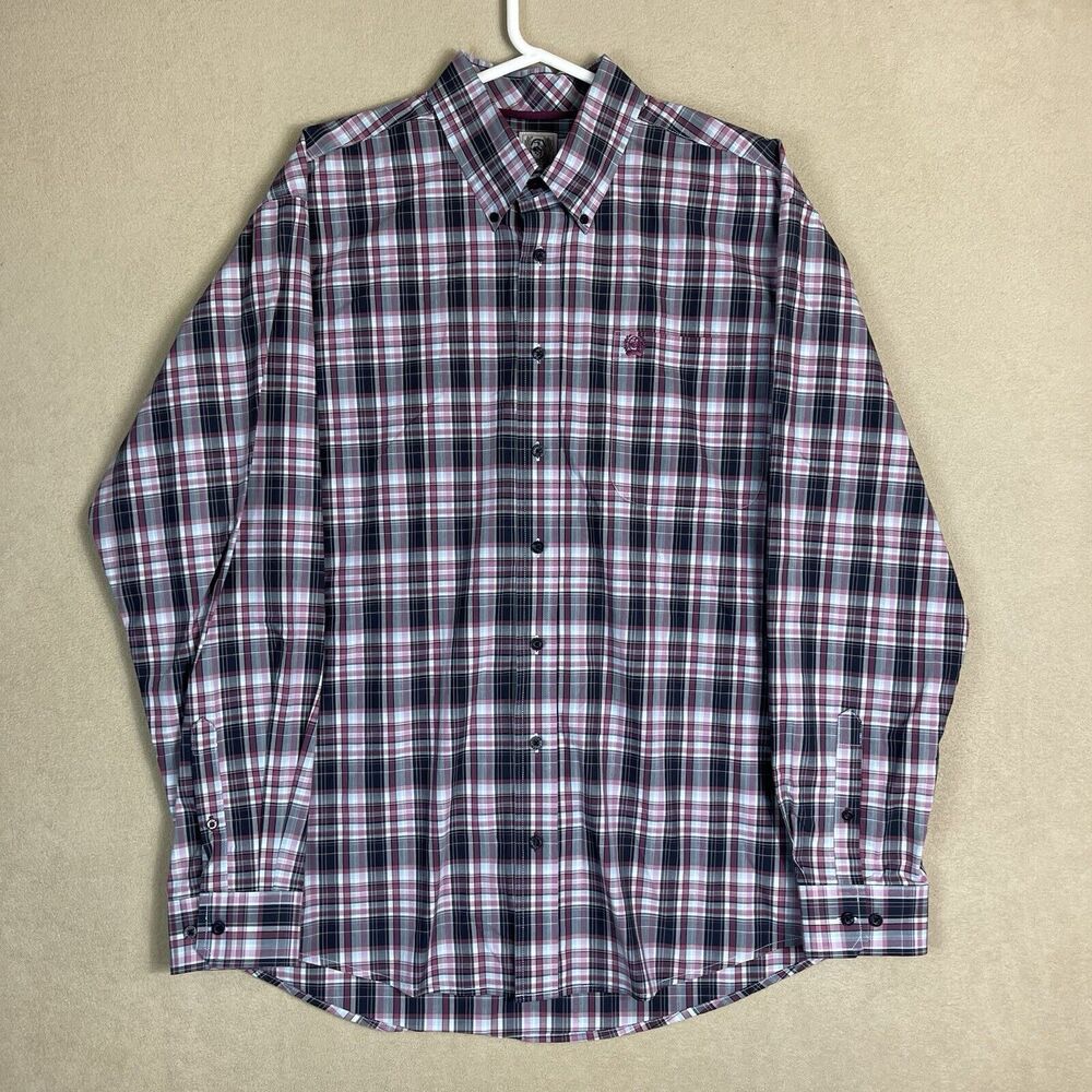 Cinch Shirt Mens Medium White‎ Gray Plaid Western Long Sleeve Pocket Logo Adult